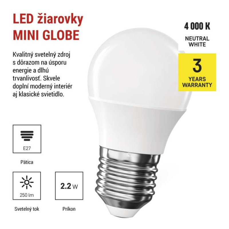 LED žiarovka CLS Mini Globe / E27 / 2,2 W (25 W) / 250 lm / neutrálna biela 1