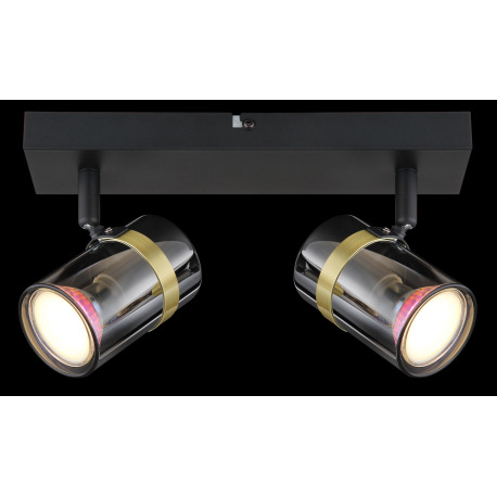 Nástenné svietidlo, bodové, kov čierny matný, dymové sklo s prechodom do priehľadného skla, mosadz, 5