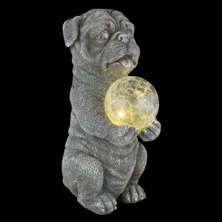 Solárne svietidlo, plast sivý matný, sklenená guľa číra s efektom prasknutého skla, vypínač, batéria 9