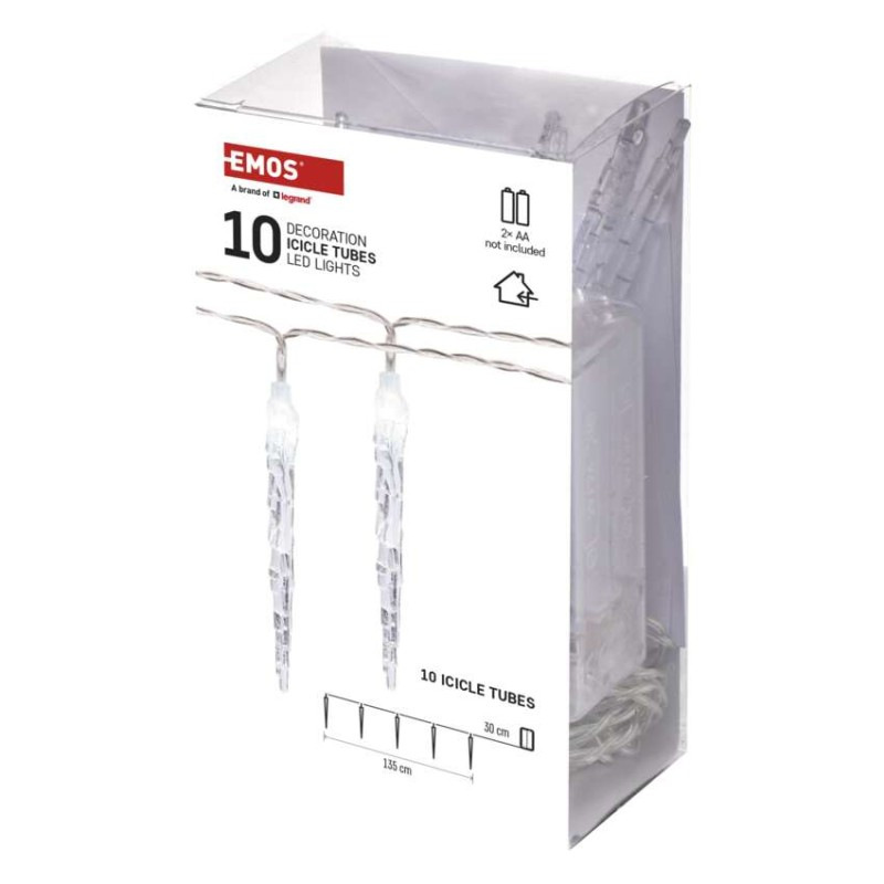 LED vianočná girlanda – 10x cencúľ, 1,35 m, 2x AA, vnútorná, studená biela, časovač