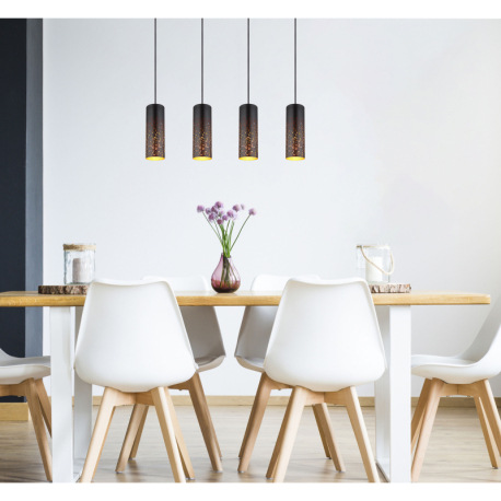 Závesné svietidlo kov čierny matný, kov čierny matný, ozdobné dierovanie zlatej farby, textilný kábe 1