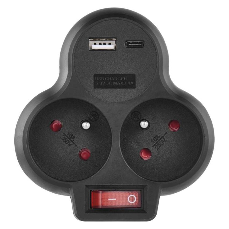 Rozbočovacia zásuvka 2×, vyp., 1×USB-A+1×USB-C, čierna 1