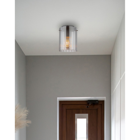 Stropné svietidlo, tmavosivý kov, dymové sklo s drážkami, ø: 180mm, V: 230mm, bez žiarovky 1xE27, ma 4