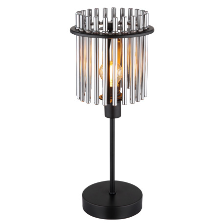 Stolová lampa, kov čierny matný, sklenené tyčinky dymovej farby, kábel PVC čierny, kolískový vypínač