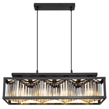 Závesné svietidlo kov čierny matný, sklenené kryštály dymovej farby, možnosť nastavenia výšky, DxŠxV 15