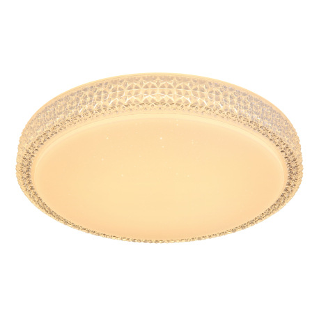 Stropné svietidlo, kov biely, akryl biely, priehľadné plastové krištále, zmena farby svetla pomocou 6