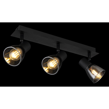 Stropné svietidlo, kov čierny, dymové sklo, DxŠxV:400x70x155mm, bez žiaroviek 3x E14, max. 40W 230V 13