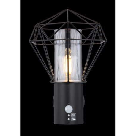 Vonkajšie svietidlo, nehrdzavejúca oceľ čierna, kov čierny, plast priehľadný, IP44, snímač: V: 1,8m, 5