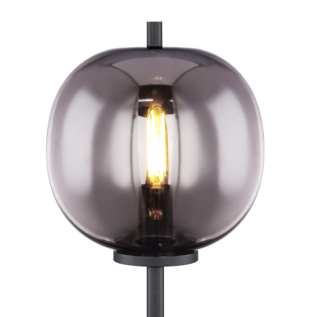 Stolová lampa, čierny kov, dymové sklo, vypínač, Ø 185, V: 450, bez žiarovky 1xE14, max. 40W 230V 7