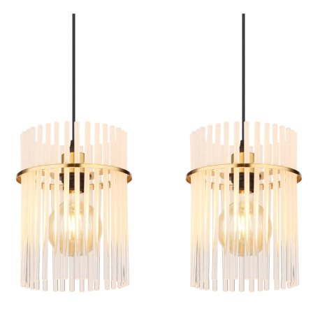 Závesné svietidlo, kov zlatej farby, sklenené tyče biele, priehľadné, kábel PVC čierny, možnosť skrá 19