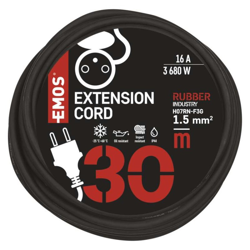 Vonkajší predlžovací kábel 30 m / 1 zásuvka / čierny / guma-neoprén / 230 V / 1,5 mm2 8