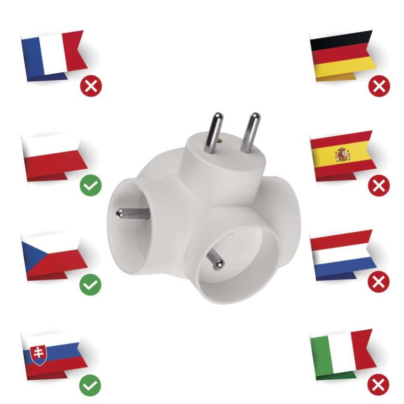 Rozbočovacia zásuvka 4× guľatá, biela 1