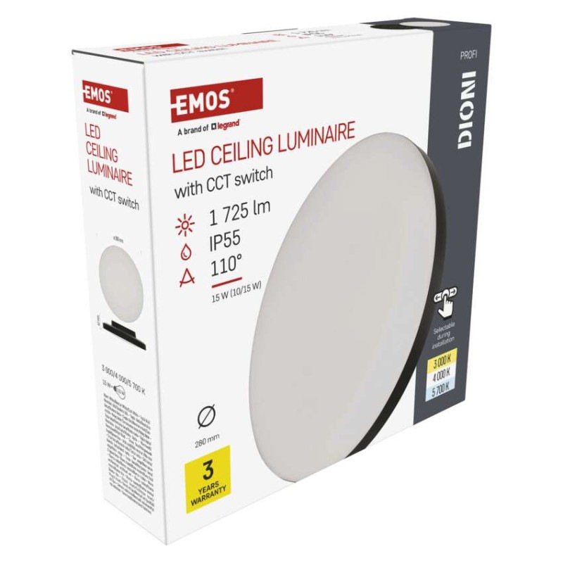 LED prisadené svietidlo DIONI kruhové, čierné,15W, CCT 10