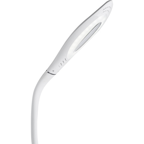 Stolová lampa, plast, chróm, biely, hliník, flexo, dotykový vypínač ON / OFF, dotykový stmievač, DxŠ 9