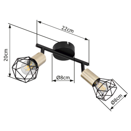 Nástenné svietidlo, kov čierny, starožitná mosadz, DxŠxV: 220x80x200, bez žiaroviek 2xE14, max. 40W 9