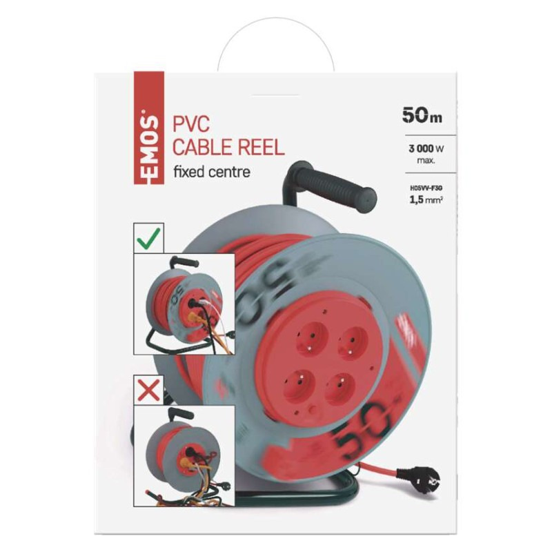 Predlžovací kábel na bubne 50 m / 4 zásuvky / červený / PVC / 230 V / 1,5 mm2 14