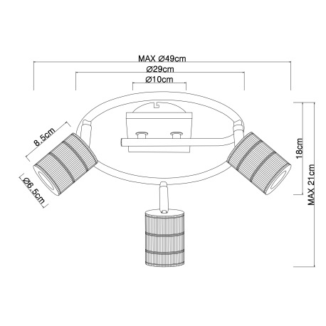 Stropné svietidlo, drevo hnedé, kov čierny, Ø 290, V: 210, bez žiaroviek 3xE27 60W 230V 12