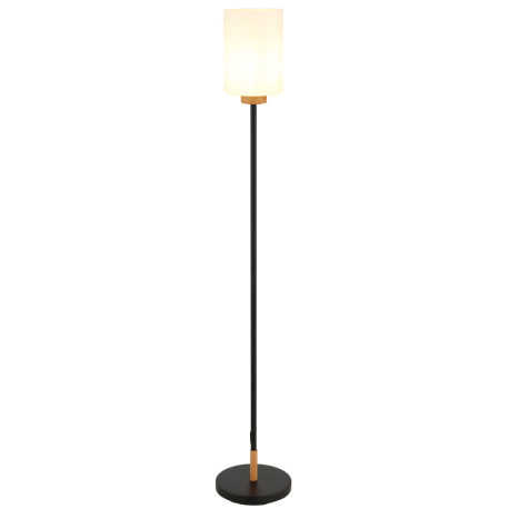 Stojanová lampa, matný čierny kov, biele matné sklo, tmavý dub, čierny textilný kábel, nožný spínač 12