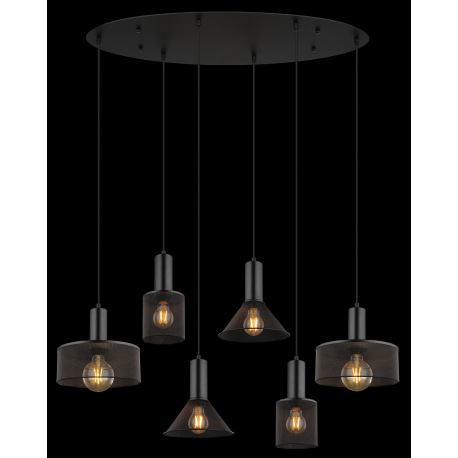 Závesné svietidlo kov čierny matný, kovová sieťka čierna matná, kábel PVC čierny, možnosť nastavenia 5