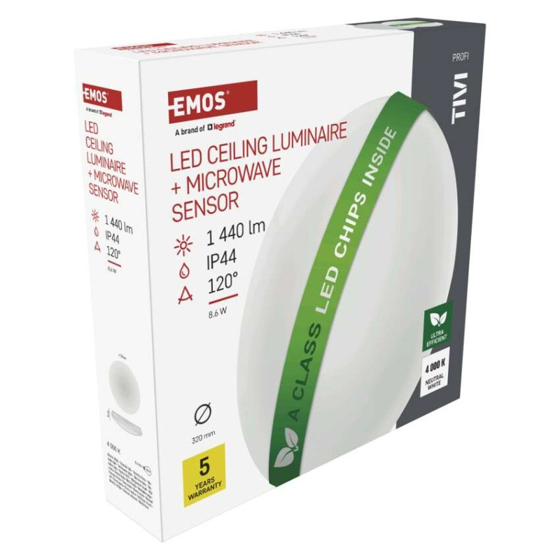 LED stropné svietidlo TIVI, A CLASS, okrúhle biele 8,6W, IP44, Neutrálna biela 10