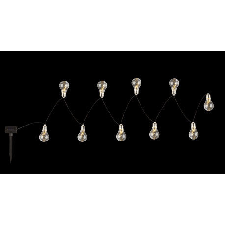 Solárne svietidlo, plast sivý, plast priehľadný, s 10 hruškami, 2 kroky bliká/permanentné, IP44, aku 14