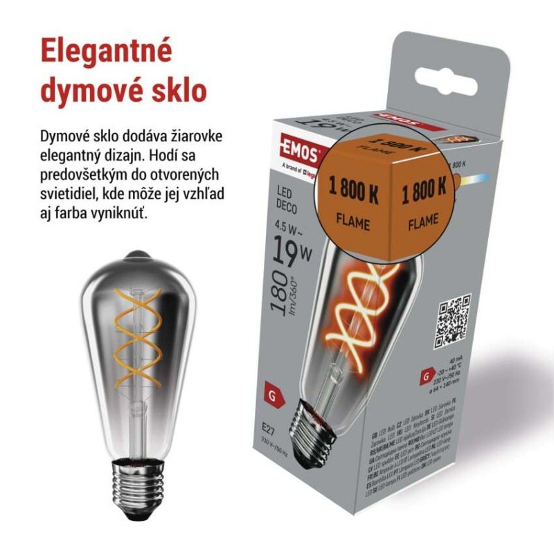 LED žiarovka DECO SMOKED ST64 / E27 / 4,5 W (19 W) / 180 lm / flame 2