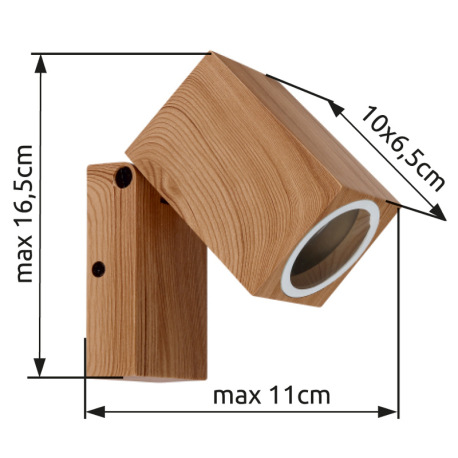 Vonkajšie svetlo hliník imitácia dreva, sklo číre, nastaviteľné, smer svetla: nadol, IP44, ŠxV: 65x1 14