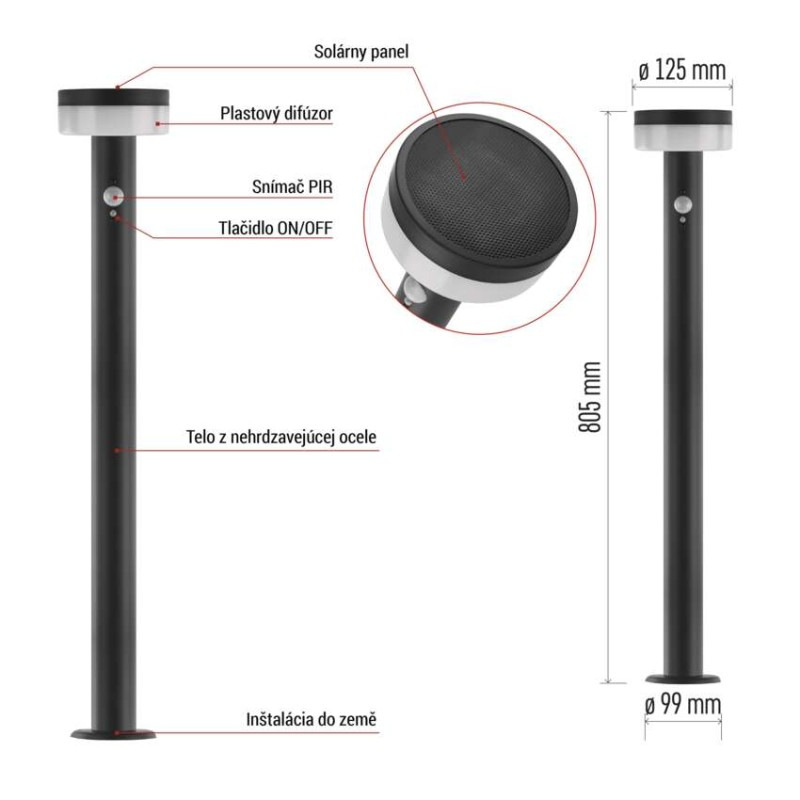 LED záhradné solárne stĺpikové svietidlo TERION, senzor súmraku, 12,5 x 12,5 x 80 cm 5