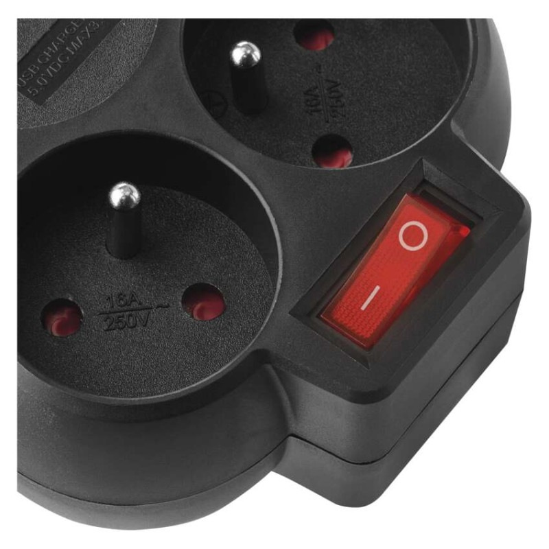 Rozbočovacia zásuvka 2×, vyp., 1×USB-A+1×USB-C, čierna 6