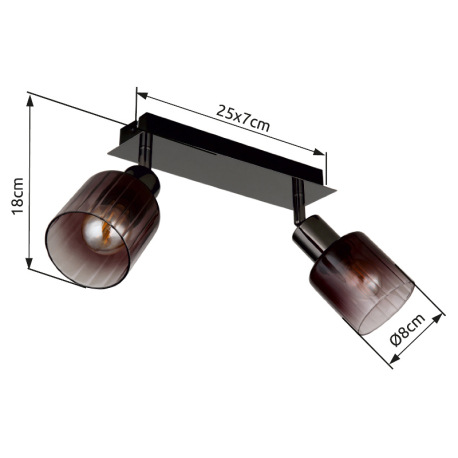 Nástenné svietidlo, kov čierny chróm, sklo medenej farby a priehľadné, DxŠxV: 250x80x180mm, bez žiar 20