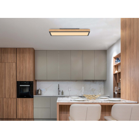 Stropné svietidlo, hliník grafit, MDF vzhľad dreva, akryl biely, DxŠxV:600x150x60mm, vrátane LED 18W 1