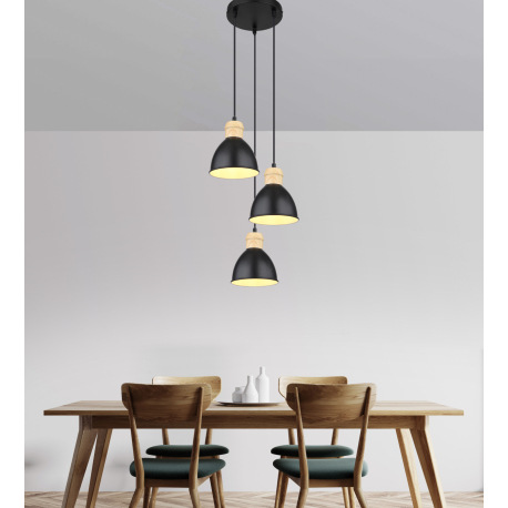 Závesné svietidlo, kov čierny a biely, kov vzhľad dreva, čierny PVC kábel, ø: 180mm, V:1200mm, bez ž 8