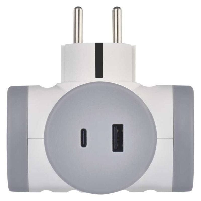 Rozbočovacia zásuvka 2×, 1×USB-A+1×USB-C, bielo-sivá 1