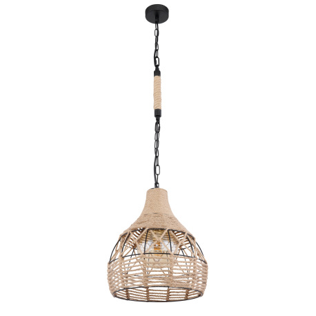 Závesné svietidlo, kov čierny matný, konopné lano, čierna reťaz, Ø 300, V: 1350, bez žiarovky 1xE27, 12