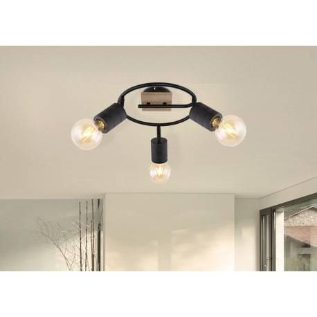 Stropné svietidlo, drevo hnedé, kov čierny, Ø 290, V: 210, bez žiaroviek 3xE27 60W 230V 7