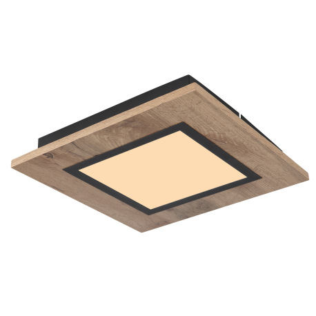 Stropné svietidlo kov čierny matný, MDF imitácia dreva, plast biely, DxŠxV: 300x300x45mm, LED 12W 23