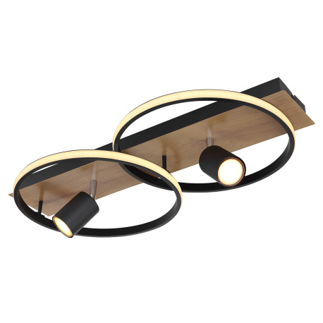 Stropné svietidlo kov čierny matný, imitácia dreva, plast biely, prepínanie funkcií nástenným vypína