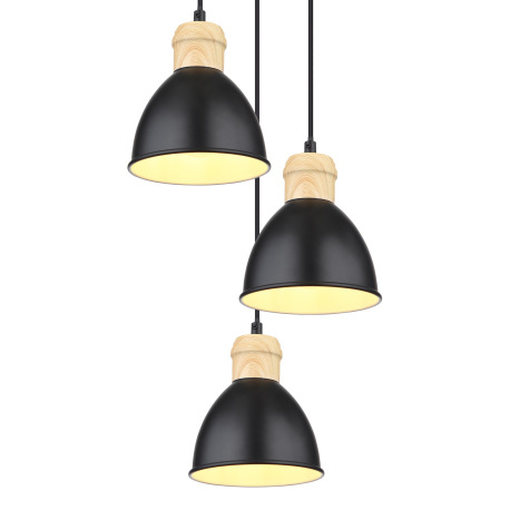 Závesné svietidlo, kov čierny a biely, kov vzhľad dreva, čierny PVC kábel, ø: 180mm, V:1200mm, bez ž 3