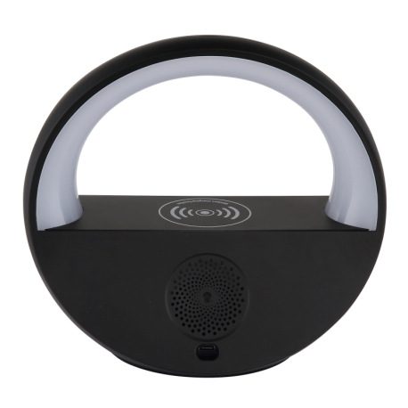 Stolové svietidlo, plast čierny/chróm, textil sivý, dotykový spínač plynulý, Bluetooth, pamäť, bez a 7