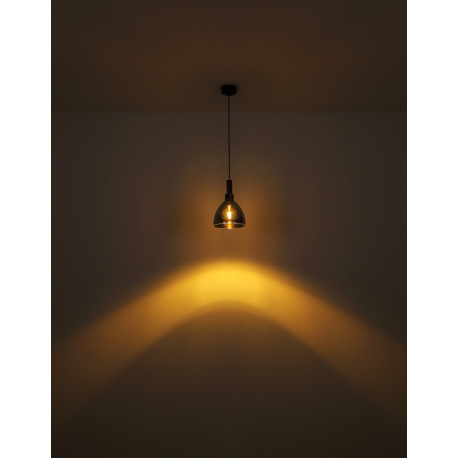 Závesné svietidlo, kov čierny matný, sklo dymové, MDF so vzhľadom dreva, kábel PVC čierny, možnosť n 12