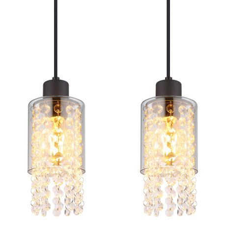 Závesné svietidlo kov čierny matný, sklo dymové, sklo kryštály číre, kábel PVC čierny, DxŠxV: 730x10 4