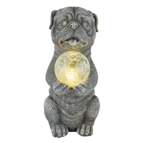 Solárne svietidlo, plast sivý matný, sklenená guľa číra s efektom prasknutého skla, vypínač, batéria 4