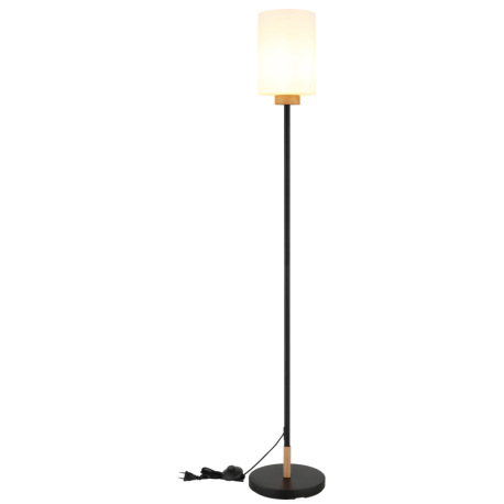 Stojanová lampa, matný čierny kov, biele matné sklo, tmavý dub, čierny textilný kábel, nožný spínač 14