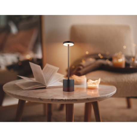 Nabíjateľná stolová lampa, kov čierny matný, plast biely, dotykové zapnutie/vypnutie, plynulé dotyko 1