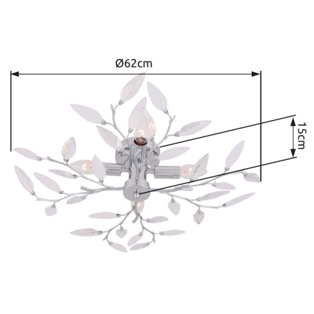 Stropné svietidlo, kov, chróm, akrylové krištále priehľadné a satinované, Ø 620, V: 150, bez žiarovi 2