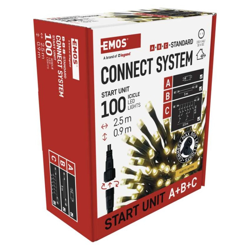 Štartovacia súprava pre spoj. reťaze Klasik – cencúle, 2,5 m, vonkajšia, teplá biela, čas. 14