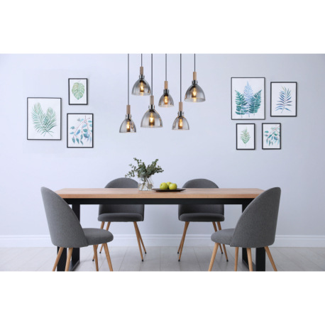 Závesné svietidlo, kov čierny matný, sklo dymové, MDF so vzhľadom dreva, kábel PVC čierny, možnosť n 1