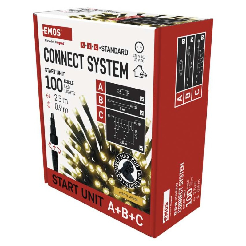 Štartovacia súprava pre spoj. reťaze Klasik – cencúle, 2,5 m, vonkajšia, teplá biela, čas.