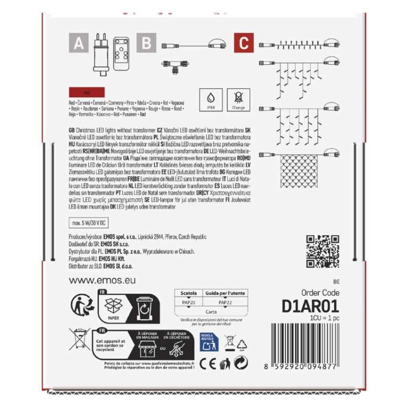 Standard LED spojovacia vianočná reťaz, 10 m, vonkajšia aj vnútorná, červená 13