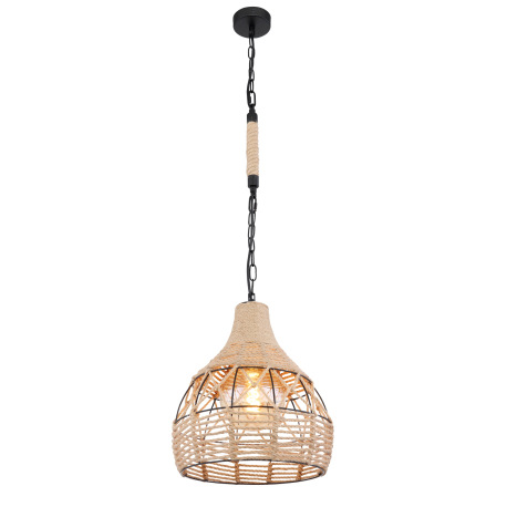 Závesné svietidlo, kov čierny matný, konopné lano, čierna reťaz, Ø 300, V: 1350, bez žiarovky 1xE27,